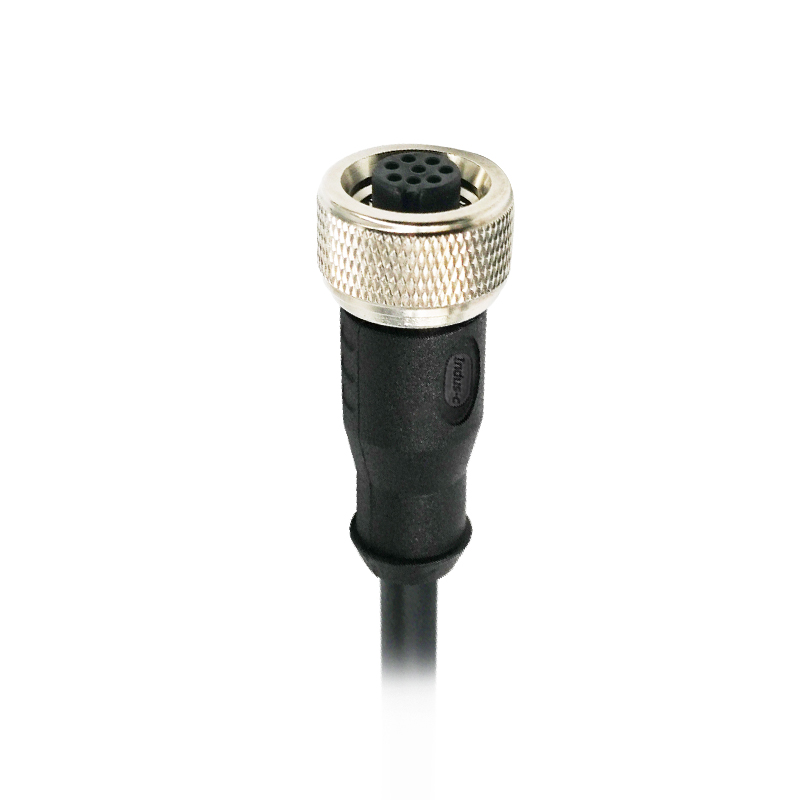 Push-pull m12 8pins A code female straight molded cable,unshielded,PVC,-40°C~+105°C,22AWG 0.34mm²,brass with nickel plated screw